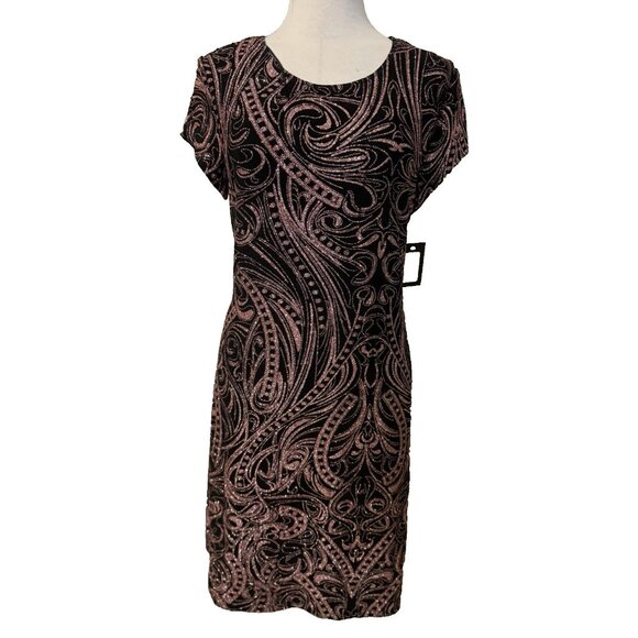 Marina Dress 14 Black Rose Gold Shimmer Wedding Party Cruise Short Sleeve NEW - Picture 1 of 14